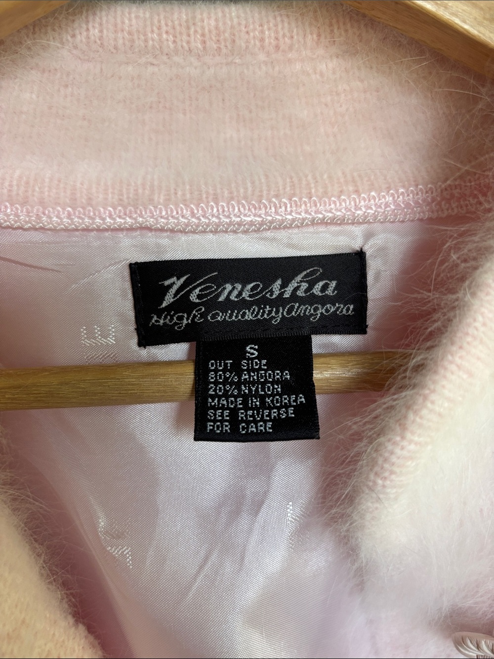 Pastel Pink Angora Cardigan Sweater Coat Jacket small Vintage Venesha - Picture 5 of 8